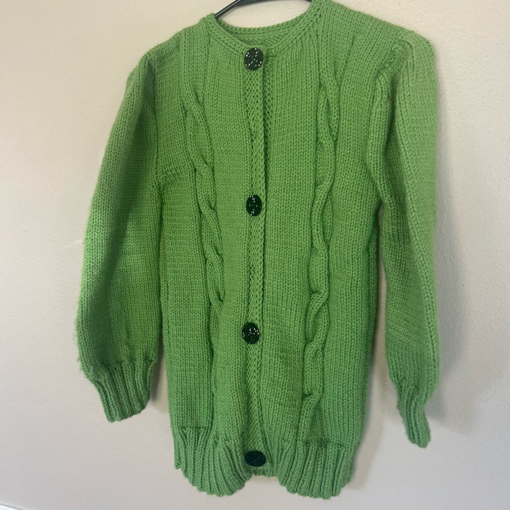 Vintage Lime Green Cable Knit Cardigan